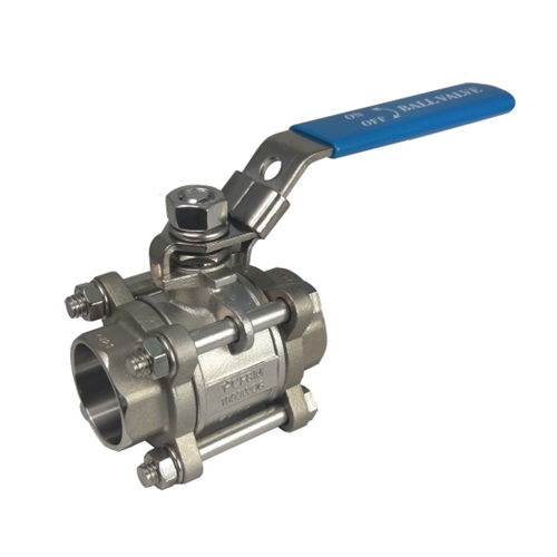    DN8 (1/4" NB) SOCKET WELD 3PC FB BALL VALVE LEVER OP. SS 316